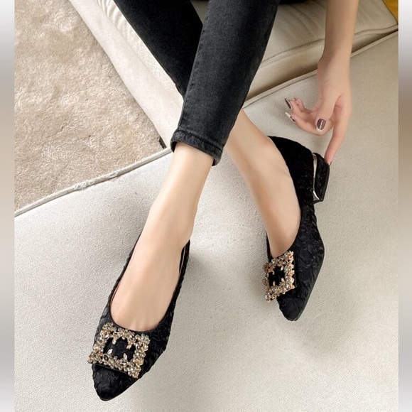 ⭐️ SLASH SUMMER SALE! ⭐️ NWB Black Textured Ballerina Flats Bling Shoes Sz 7 - Picture 1 of 10
